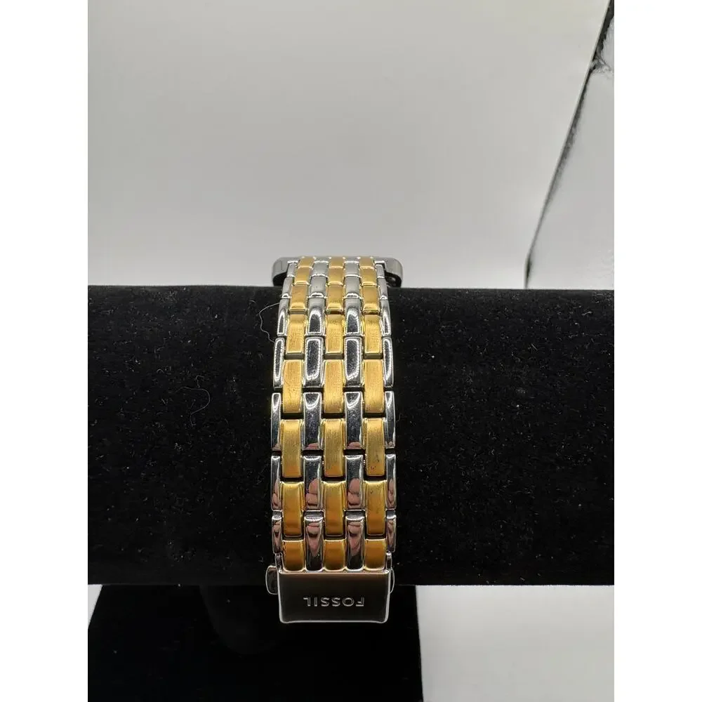 Fossil Es5305 Women's Two Tone Rectangular Crystal Watch New With Tags